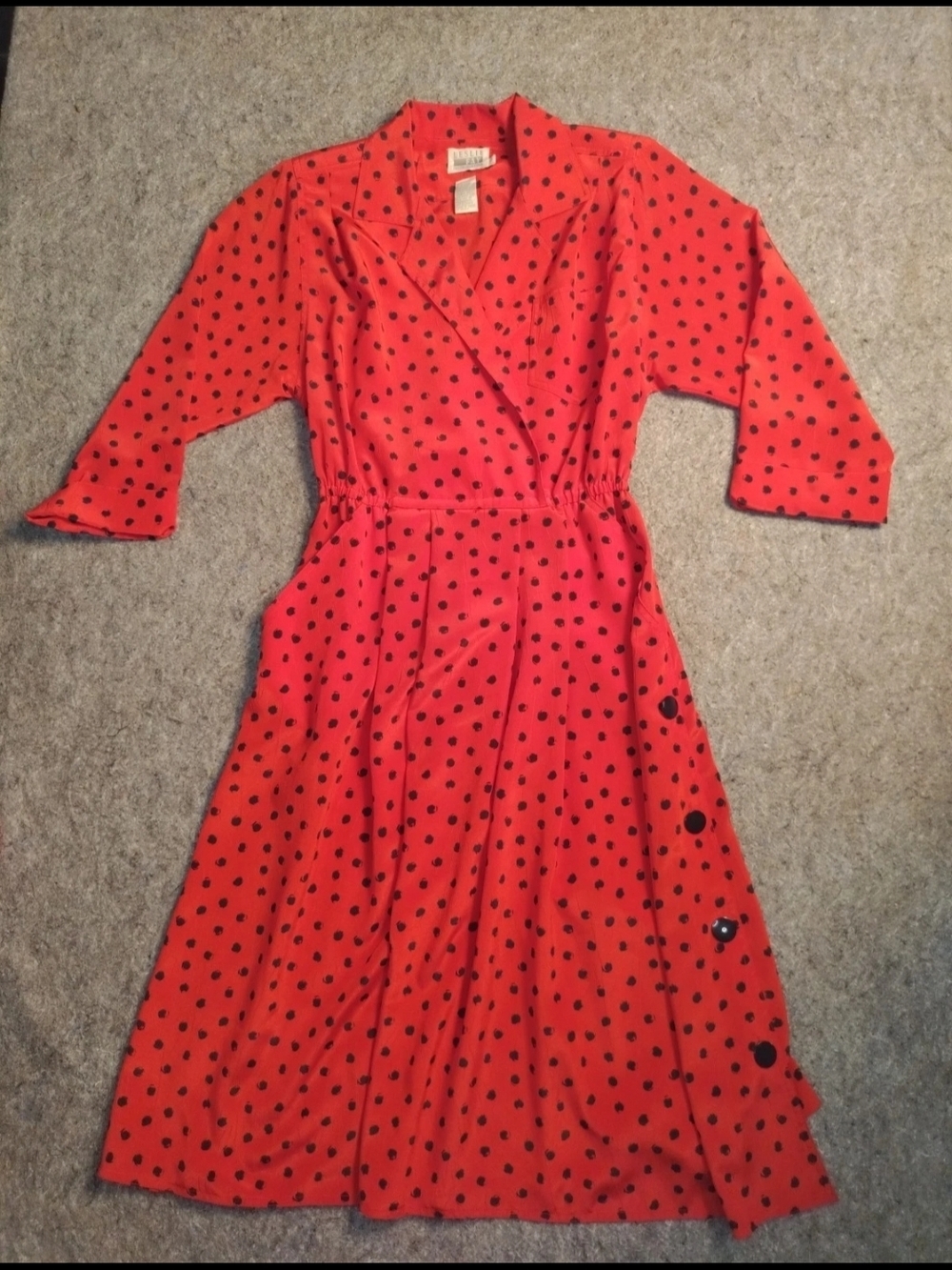 Leslie Fay Red Dress with Black Polka Dots Size 10P